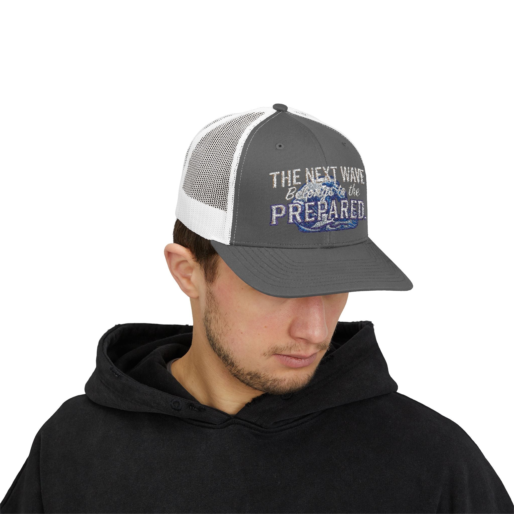 PR3PARED Snapback Embroidered Trucker Cap — 'The Next Wave Be Prepared' Ocean Patch Hat