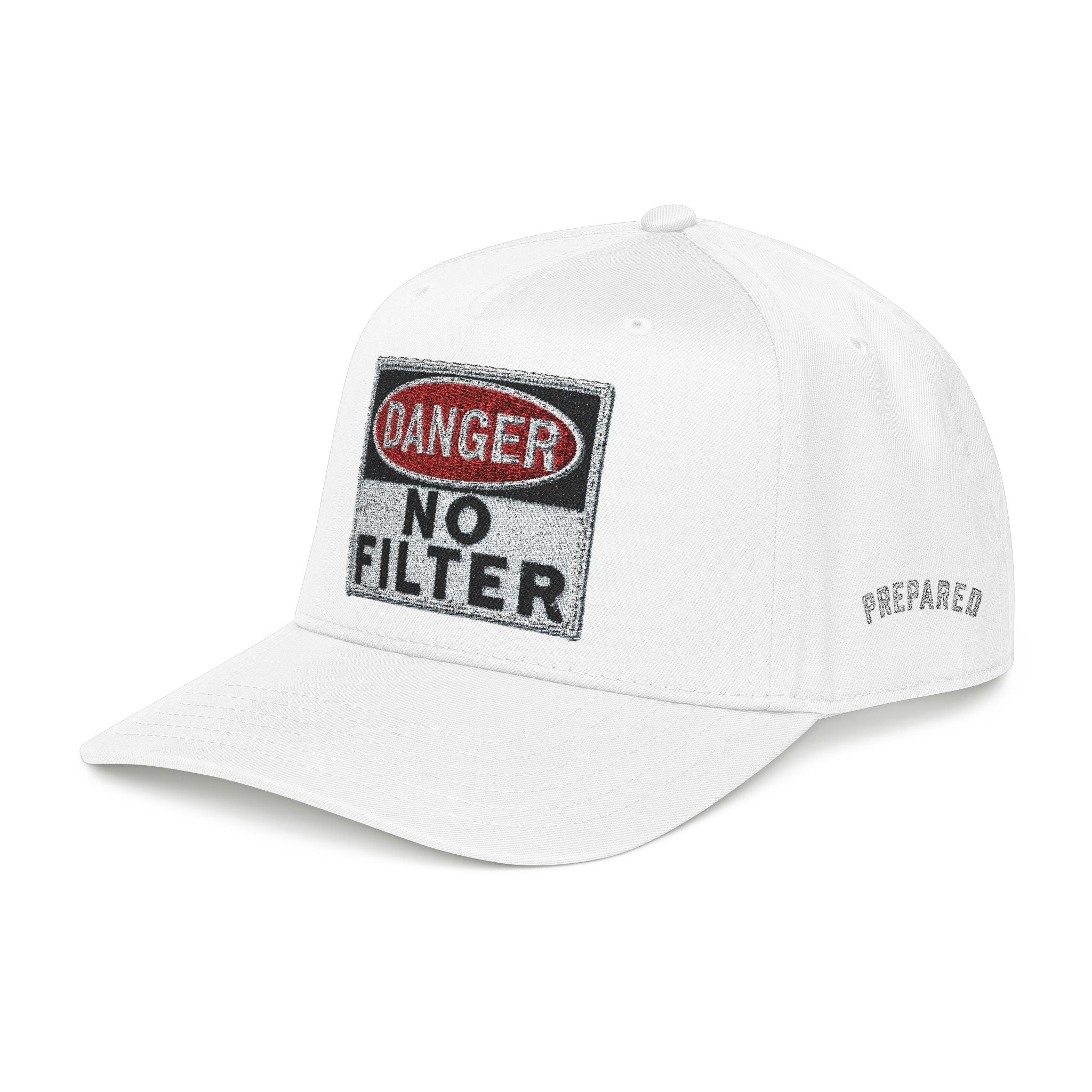 PR3PARED No Filter Embroidered Baseball Cap — 'Danger' Graphic Mid Profile Hat