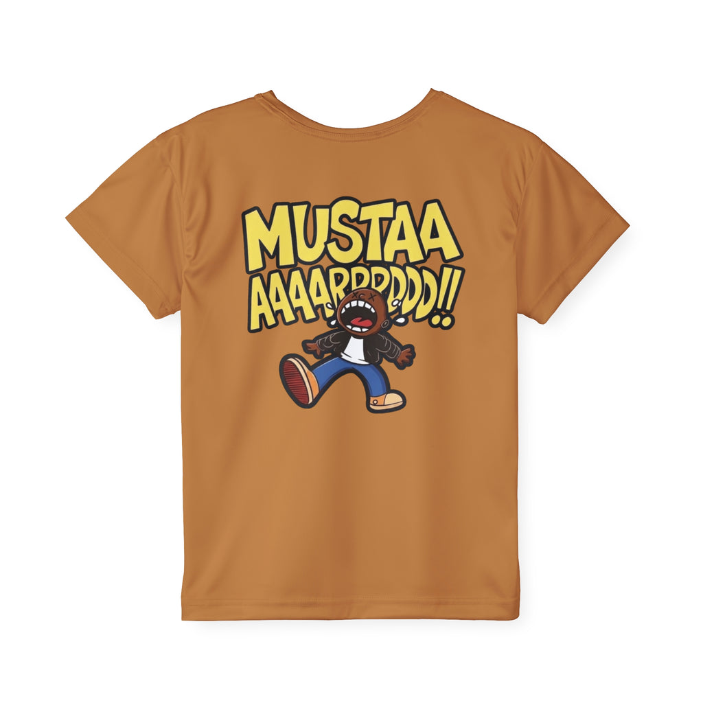 PS Kids Jersey Tee — "MUSTAA AAAARRRDD!!" Cartoon Shout Graphic