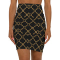 PR3PARED Chain-Print Pencil Skirt - Black & Gold Mid-Waist Fashion Skirt