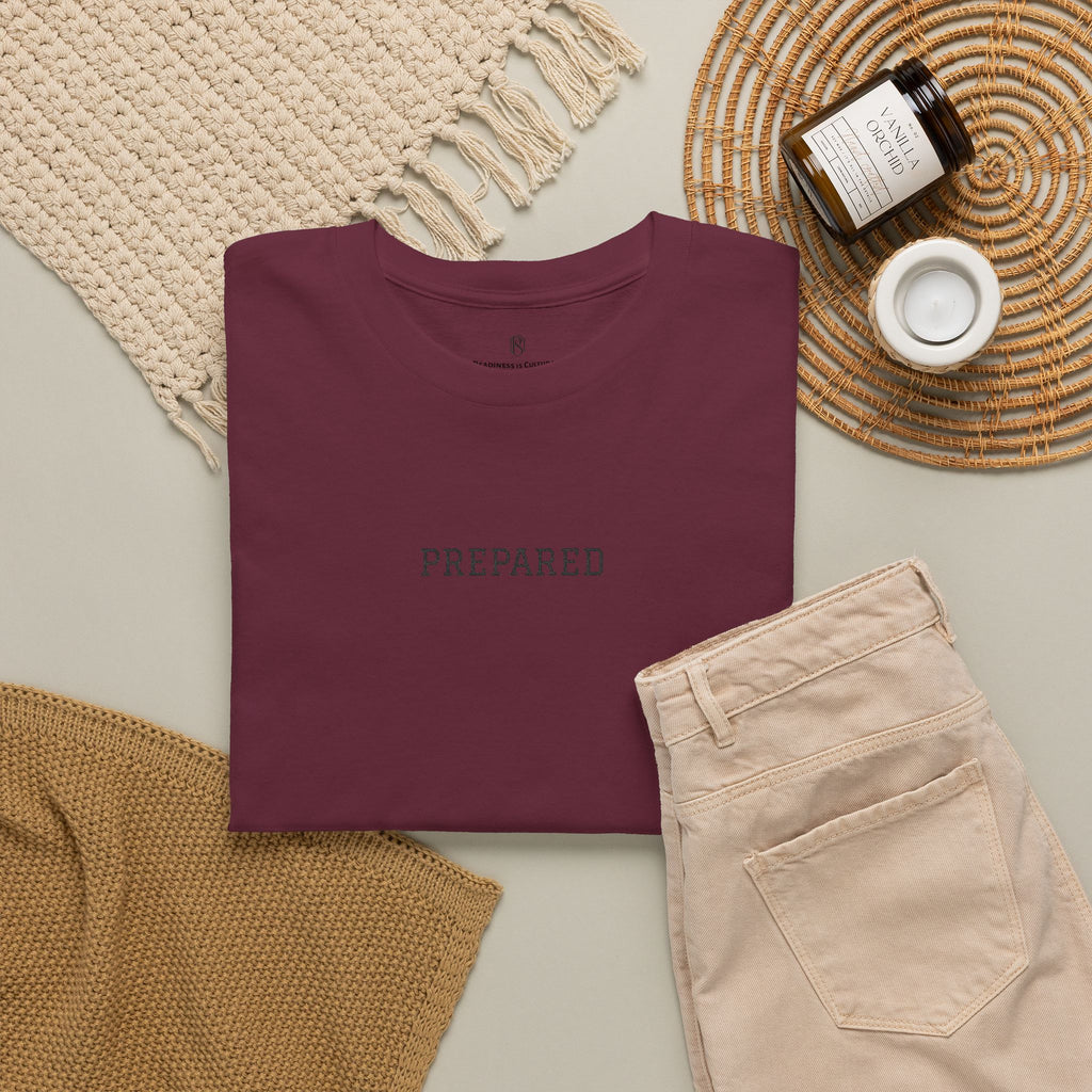 PR3PARED Graphic Embroidered Tee — Minimalist 'PREPARED' Text Shirt