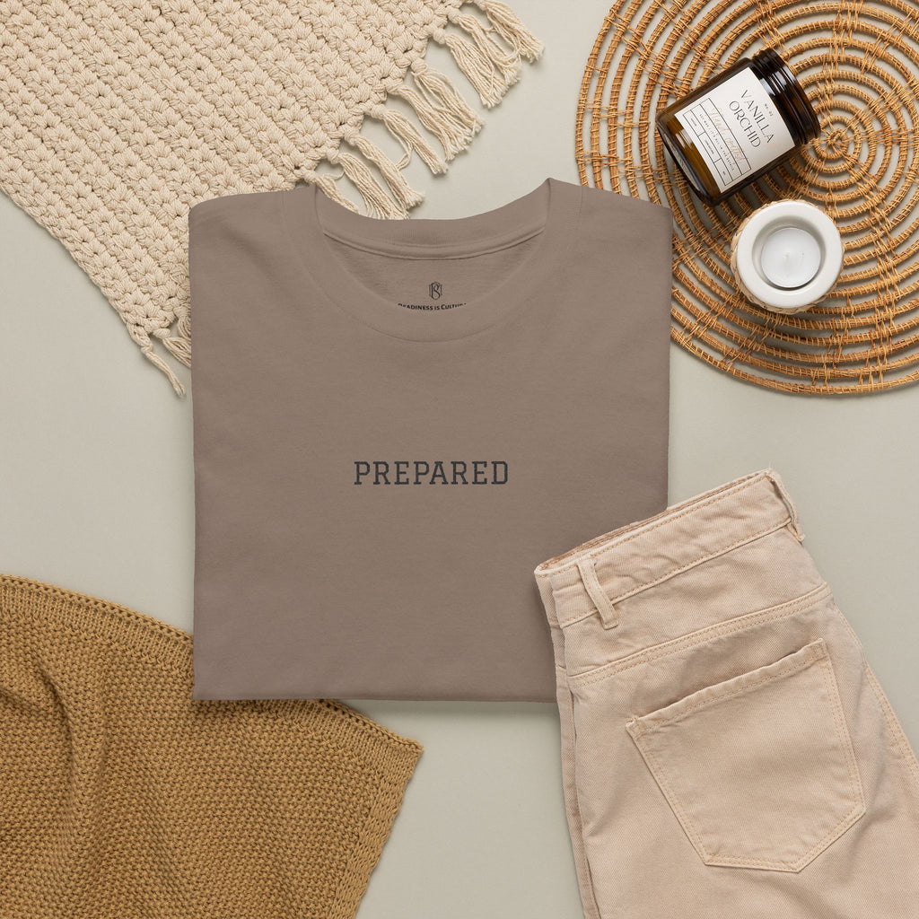 PR3PARED Graphic Embroidered Tee — Minimalist 'PREPARED' Text Shirt