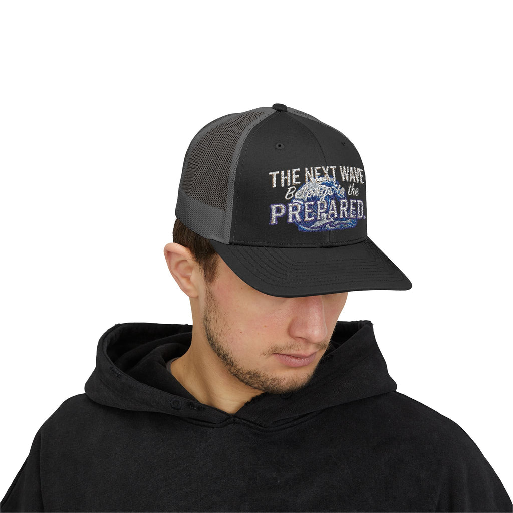 PR3PARED Snapback Embroidered Trucker Cap — 'The Next Wave Be Prepared' Ocean Patch Hat