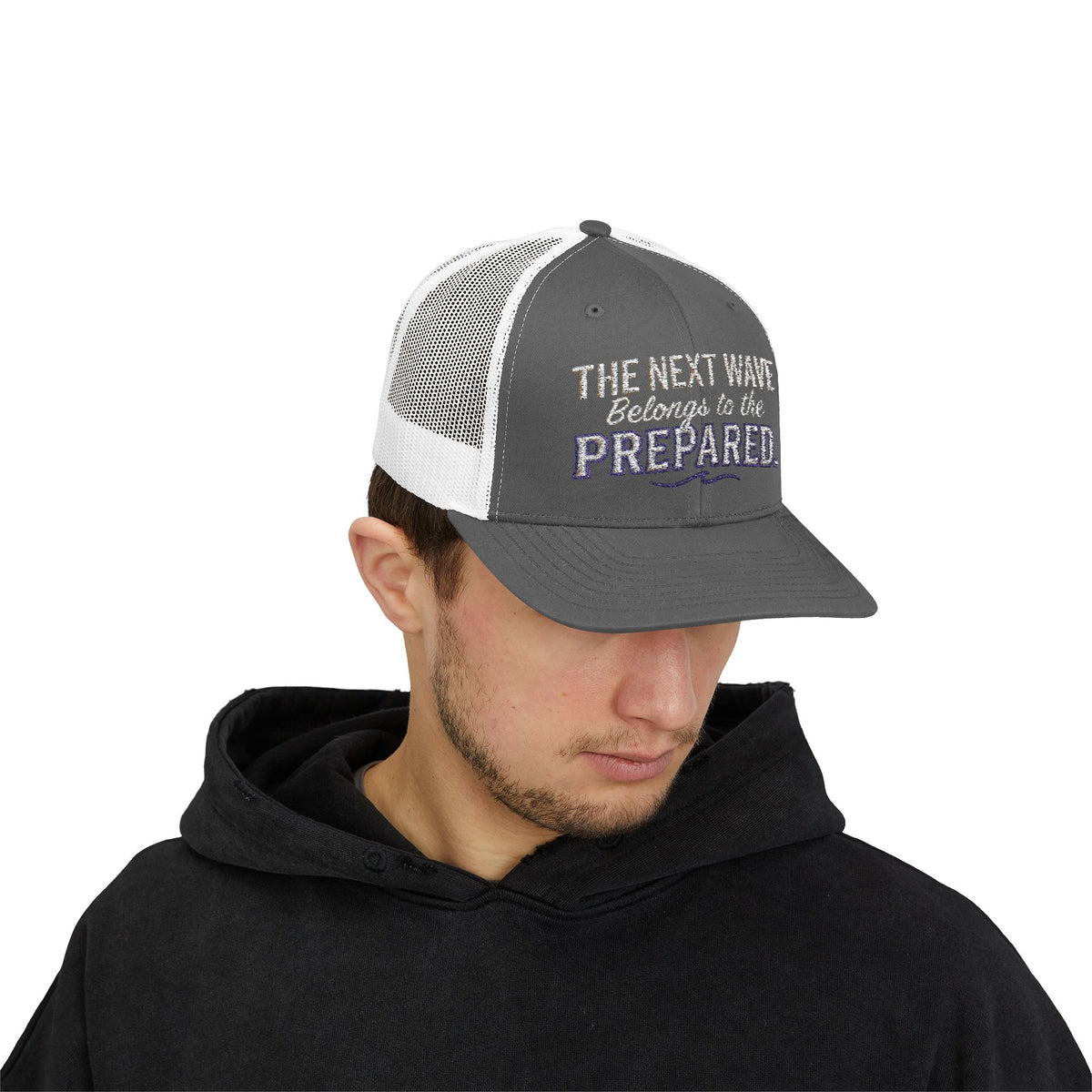 PR3PARED Snapback Embroidered Trucker Cap — 'The Next Wave Be Prepared' Ocean Patch Hat