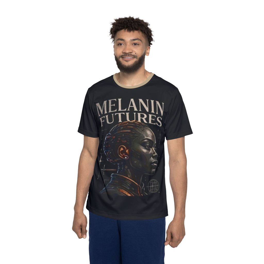 PR3PARED Sports Jersey Tee — "Melanin Futures" Graphic Athletic Tee (The Future Looks Familiar)