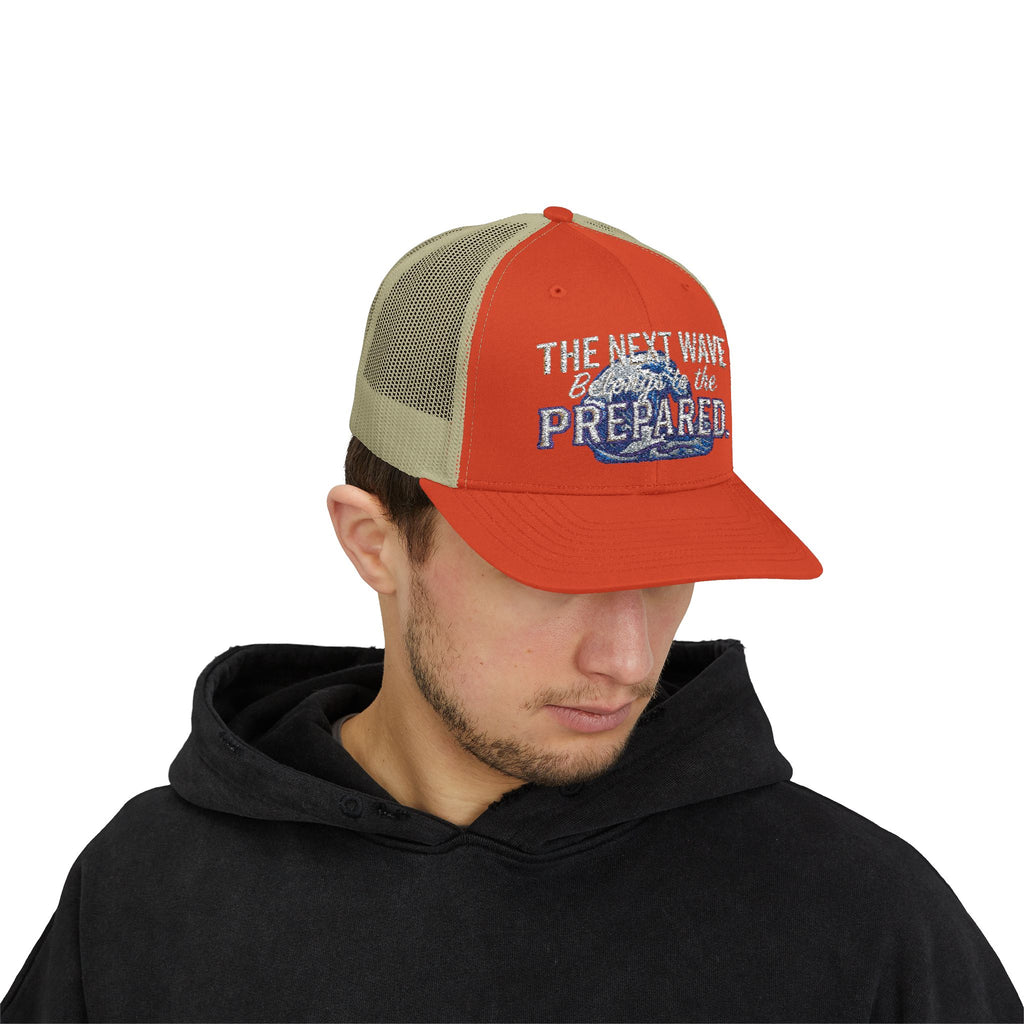 PR3PARED Snapback Embroidered Trucker Cap — 'The Next Wave Be Prepared' Ocean Patch Hat
