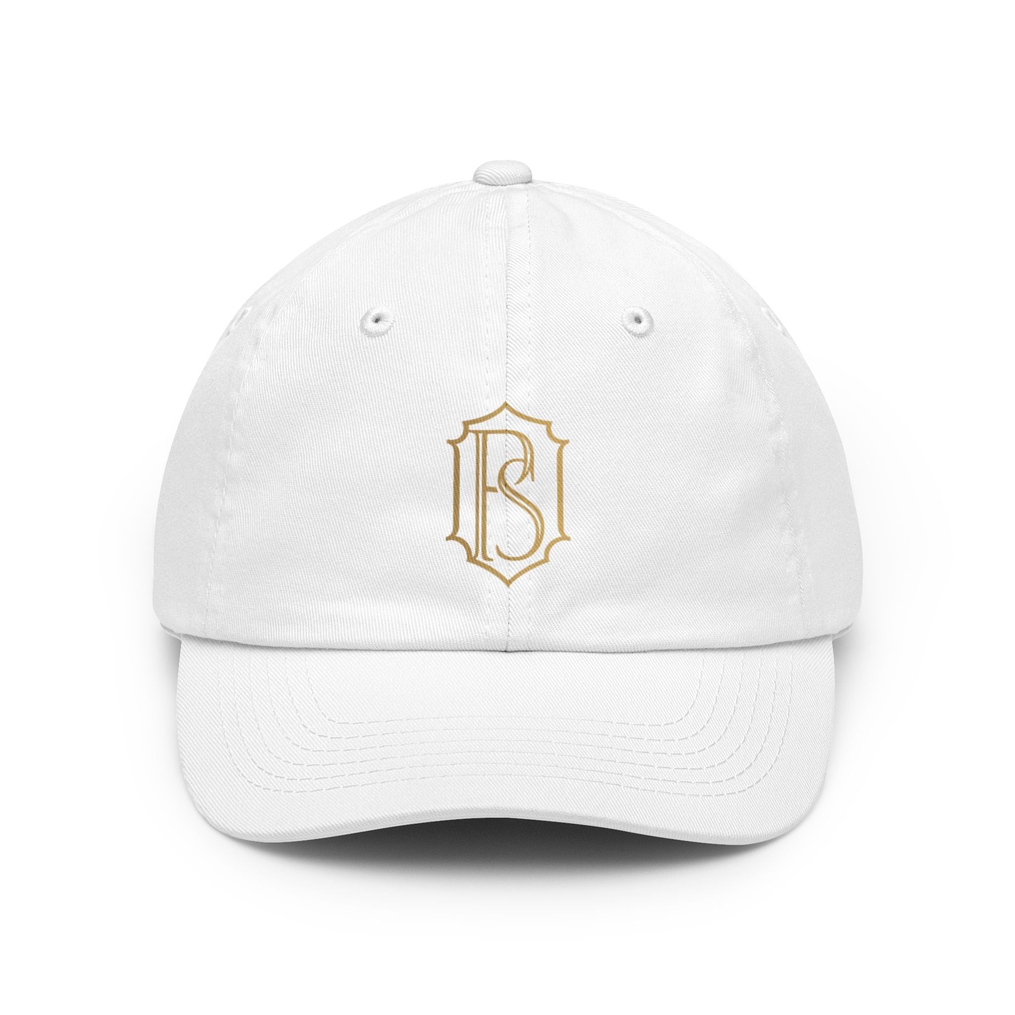 PR3PARED Embroidered Monogram Dad Hat – Vintage Gold Crest Cap