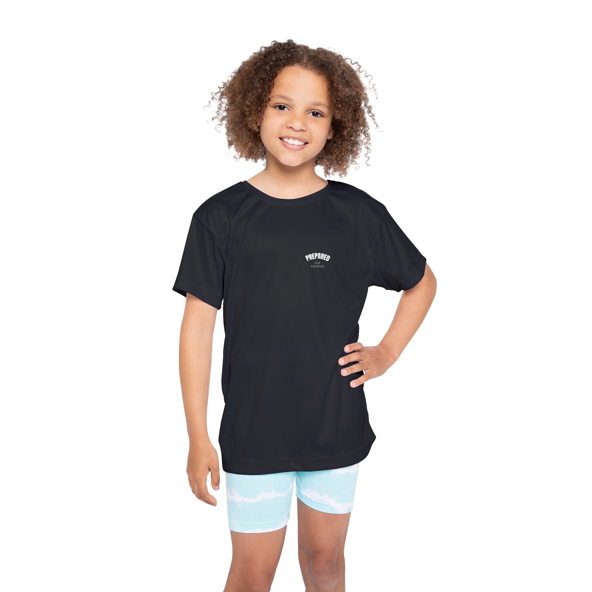 PR3PARED Kids Sports Jersey Tee — Graphic 'Prepared' Black All-Over Print