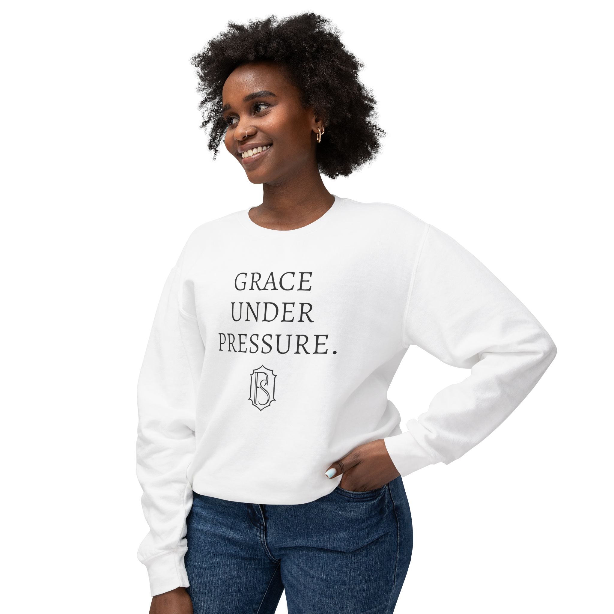 PR3PARED Crewneck Sweatshirt — "Grace Under Pressure" Minimalist Inspirational Pullover