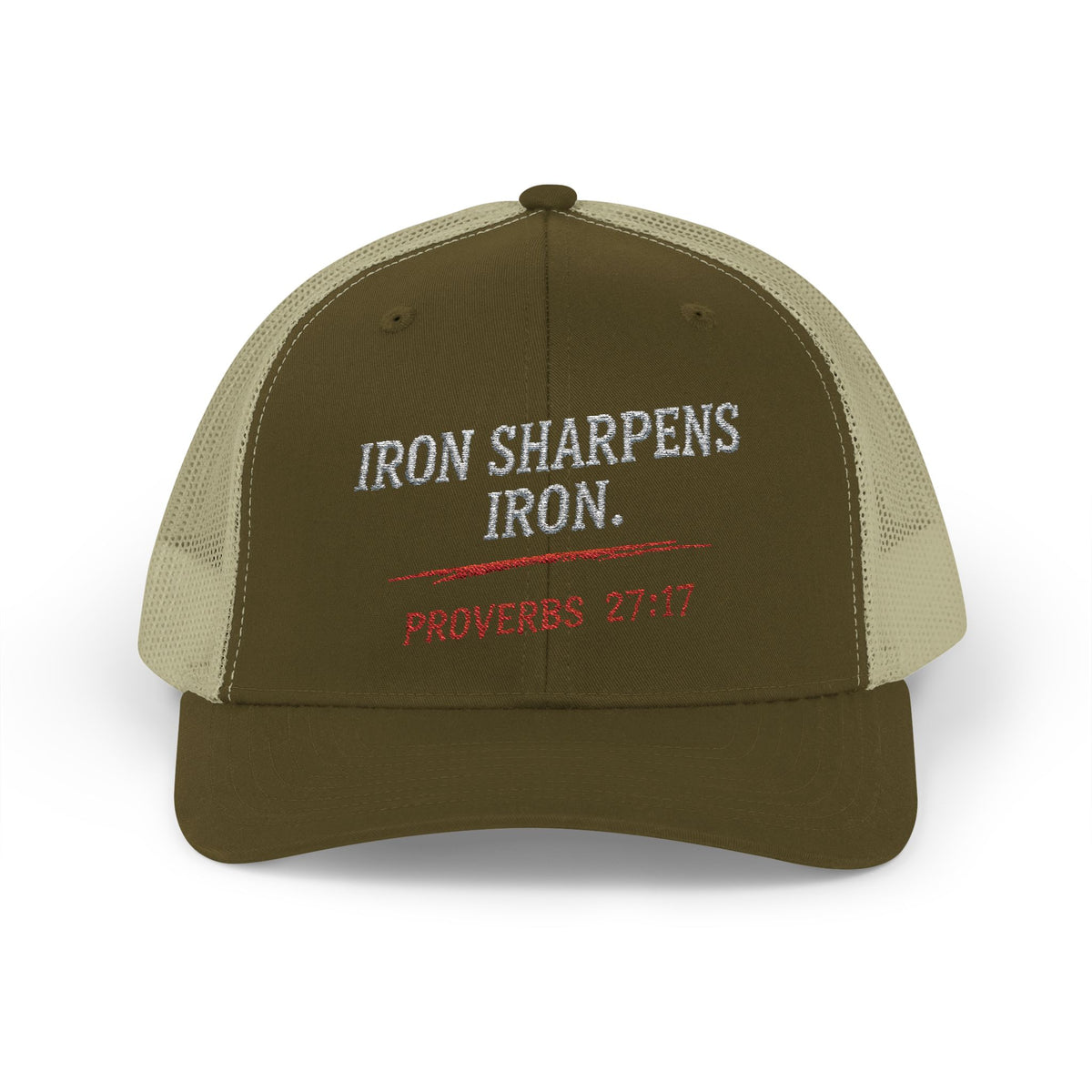 PR3PARED Iron Sharpens Iron Snapback Trucker Cap — Proverbs 27:17 Christian Mesh Hat