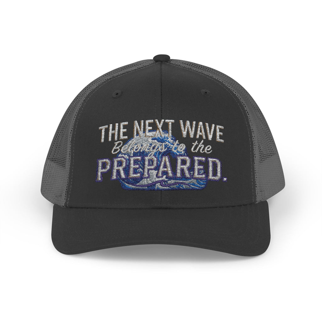 PR3PARED Snapback Embroidered Trucker Cap — 'The Next Wave Be Prepared' Ocean Patch Hat