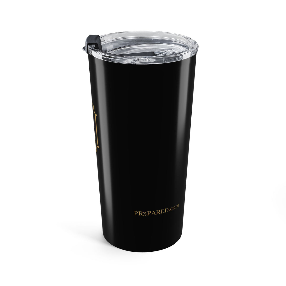 PR3PARED 20oz Monogram Tumbler — Elegant Gold Crest Stainless Steel Travel Cup