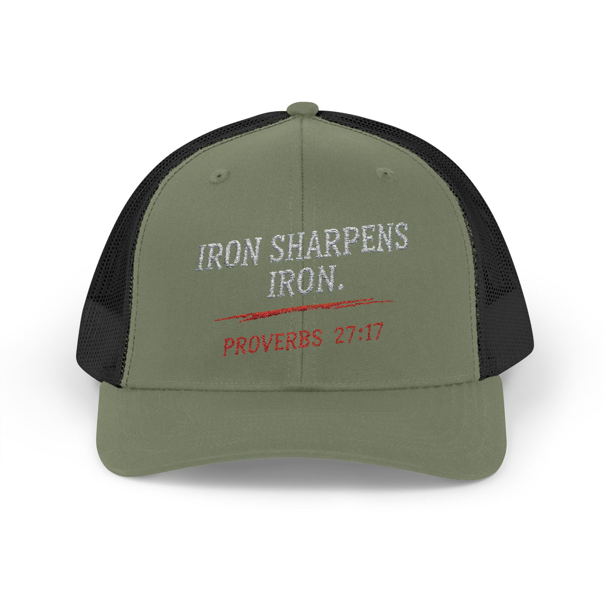 PR3PARED Iron Sharpens Iron Snapback Trucker Cap — Proverbs 27:17 Christian Mesh Hat