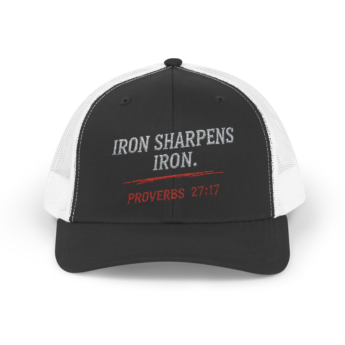 PR3PARED Iron Sharpens Iron Snapback Trucker Cap — Proverbs 27:17 Christian Mesh Hat