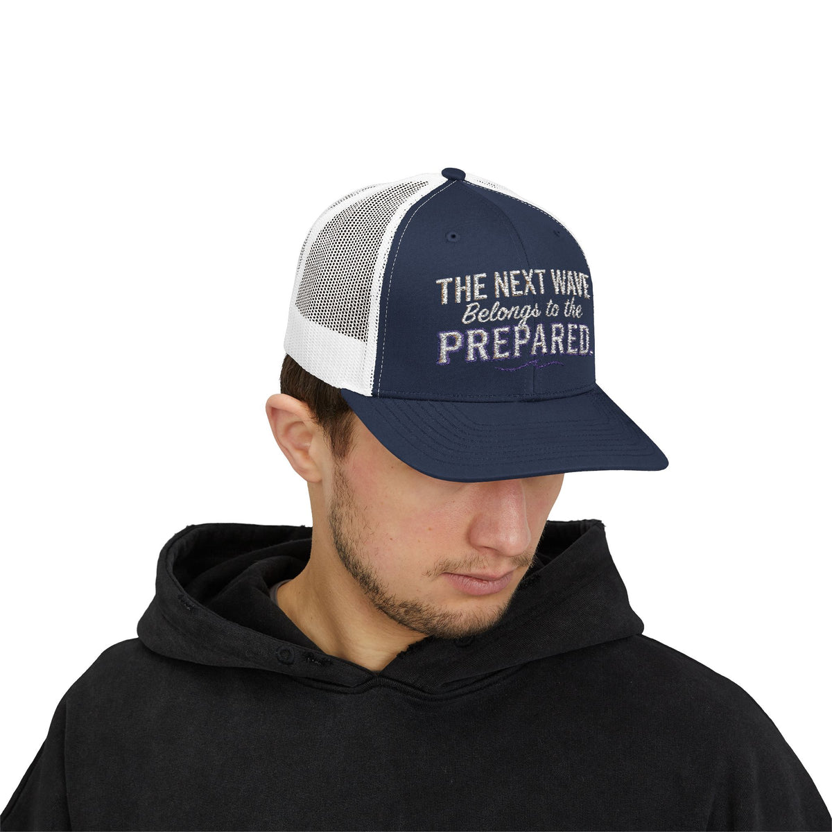 PR3PARED Snapback Embroidered Trucker Cap — 'The Next Wave Be Prepared' Ocean Patch Hat