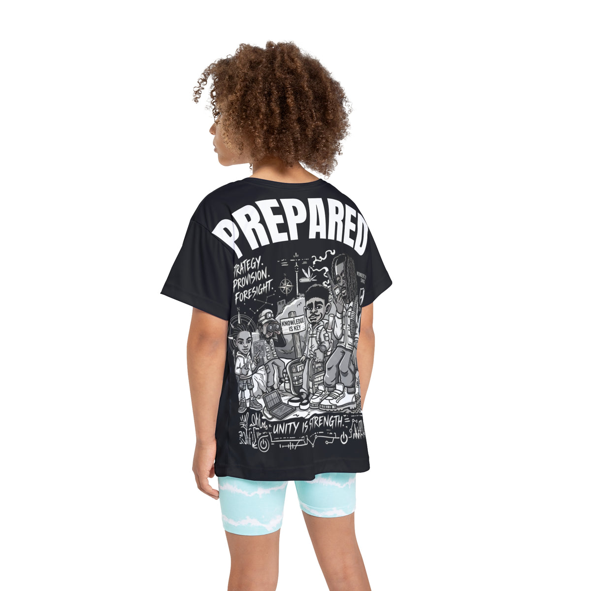 PR3PARED Kids Sports Jersey Tee — Graphic 'Prepared' Black All-Over Print