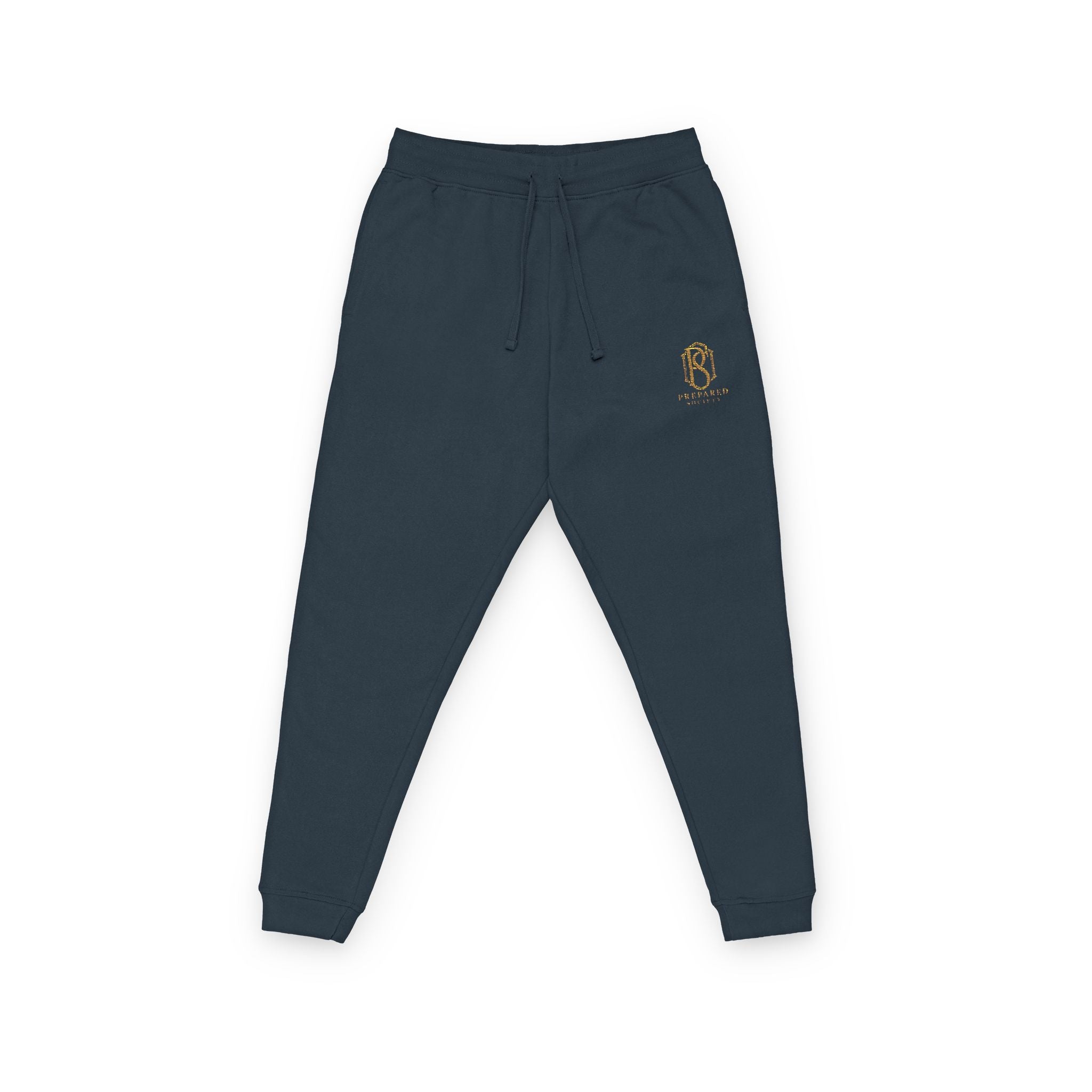 PR3PARED Embroidered Crest Fleece Joggers — Cozy Casual Pants with Gold Lion Emblem