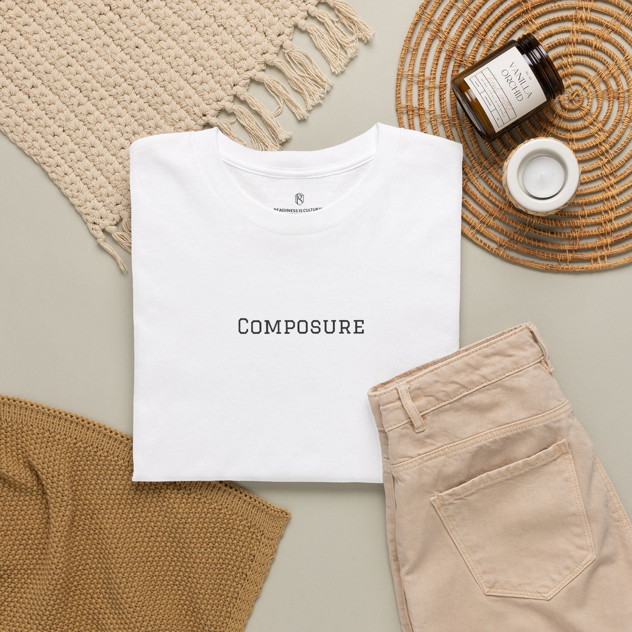 PR3PARED Composure Minimalist Embroidered Tee — Crewneck Shirt with 'Composure' Text
