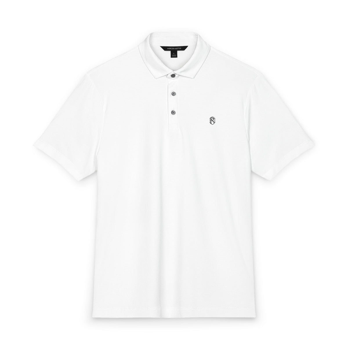 PR3PARED Mercer+Mettle Stretch Jersey Embroidered Polo — Minimal Monogram Chest Logo