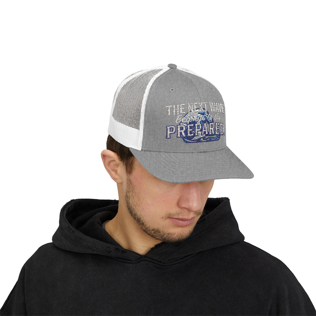 PR3PARED Snapback Embroidered Trucker Cap — 'The Next Wave Be Prepared' Ocean Patch Hat