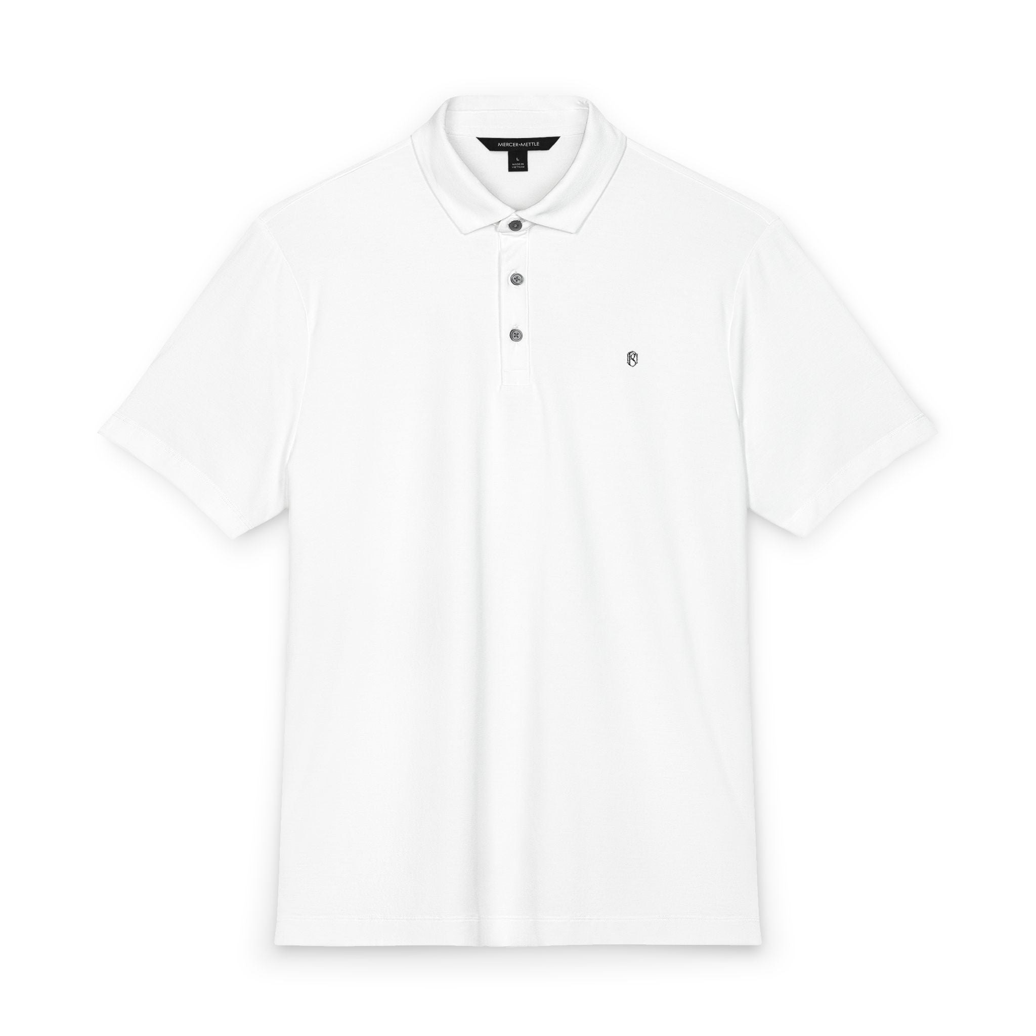 PR3PARED Mercer+Mettle Stretch Jersey Embroidered Polo — Minimal Monogram Chest Logo