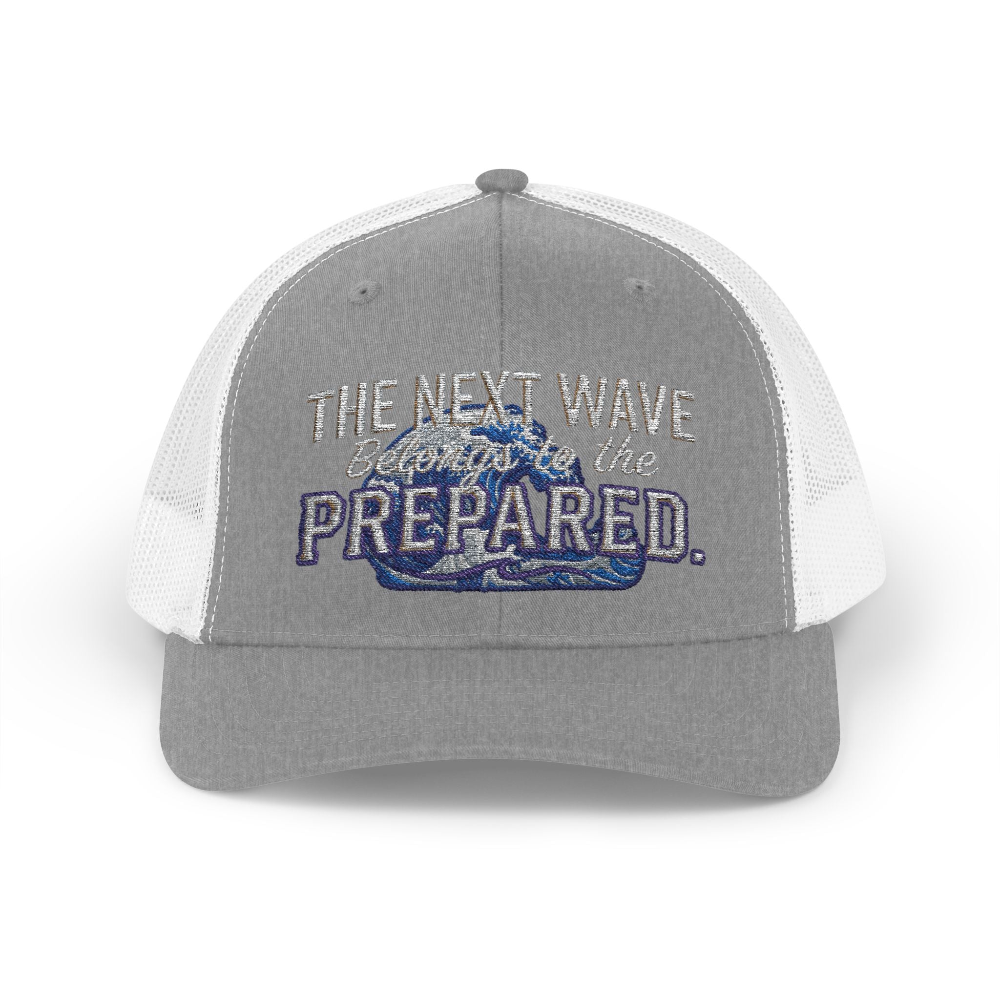 PR3PARED Snapback Embroidered Trucker Cap — 'The Next Wave Be Prepared' Ocean Patch Hat