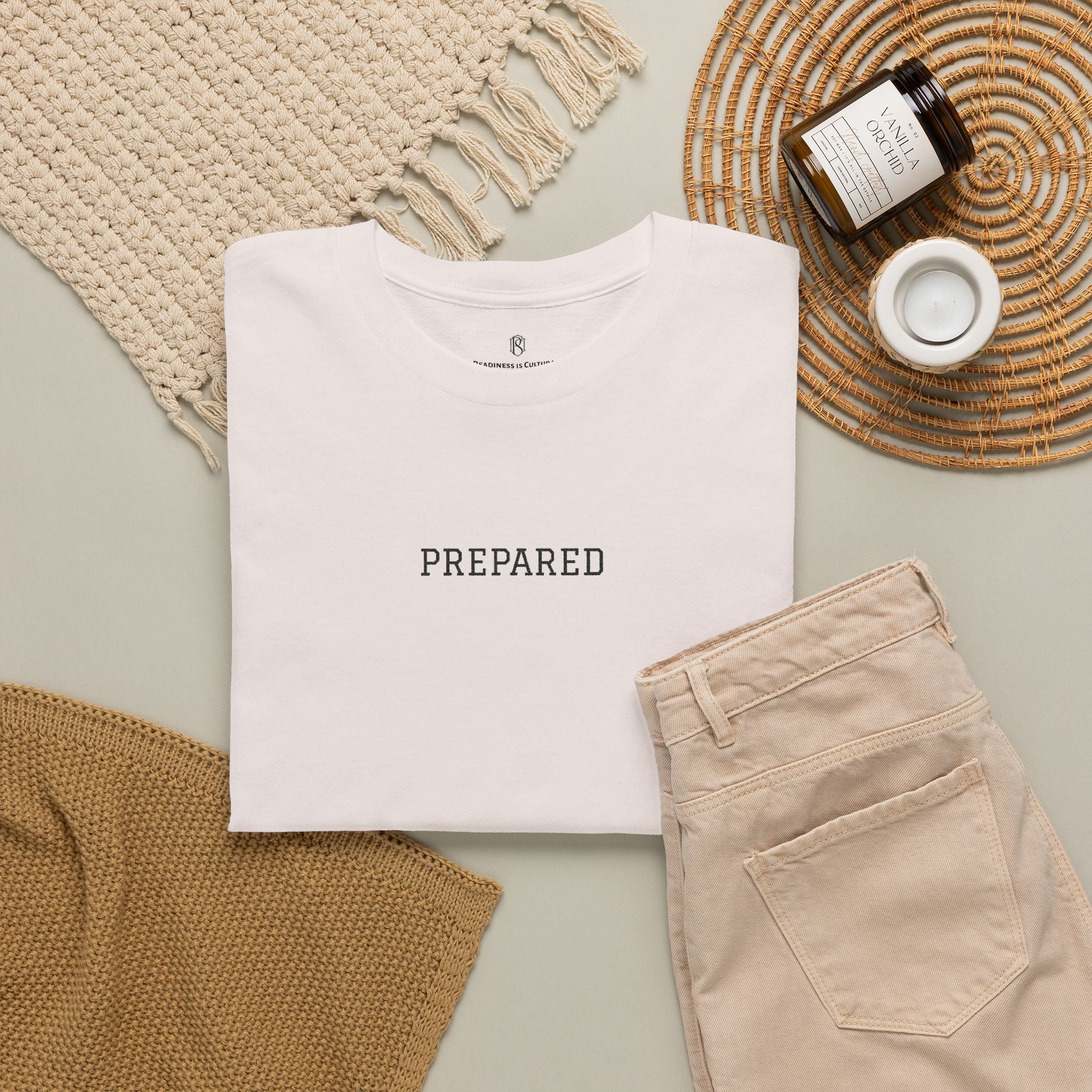 PR3PARED Graphic Embroidered Tee — Minimalist 'PREPARED' Text Shirt