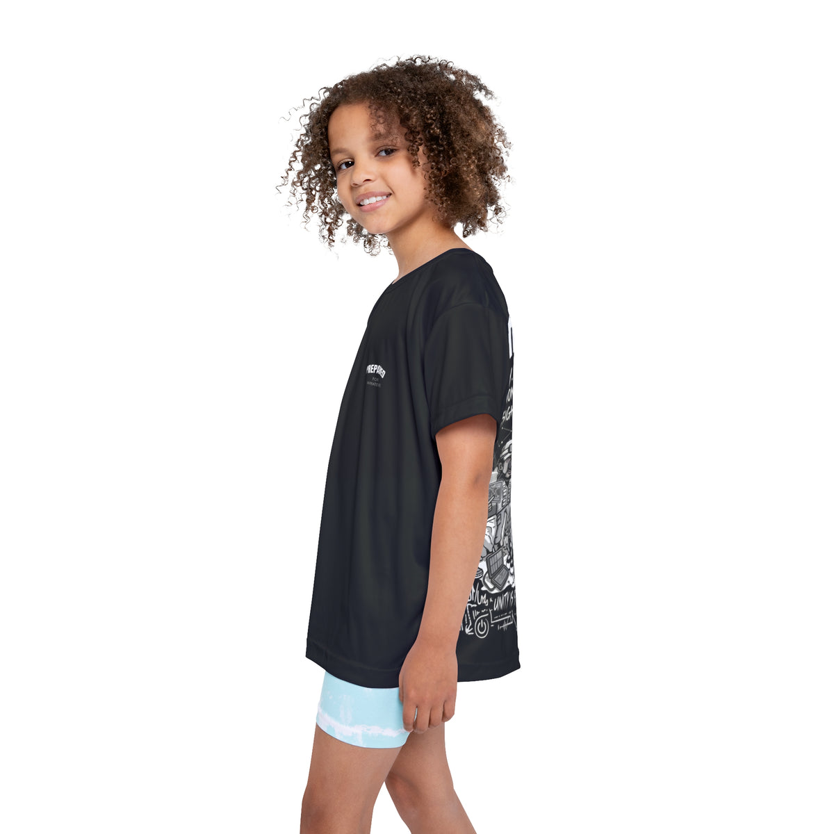 PR3PARED Kids Sports Jersey Tee — Graphic 'Prepared' Black All-Over Print