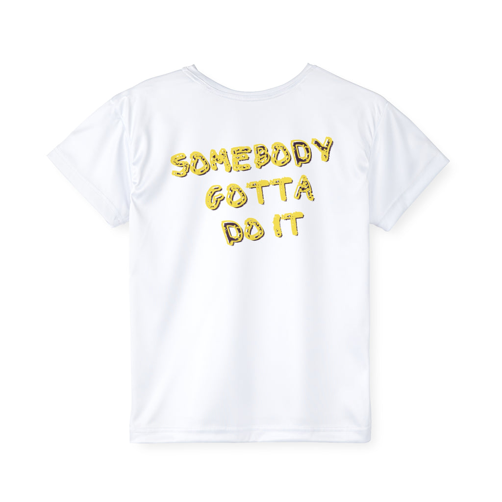 PS Kids Somebody Gotta Do It Jersey Tee — "MUSTAA AAAAAARRRRGG!!" Cartoon Shout Sports Tee