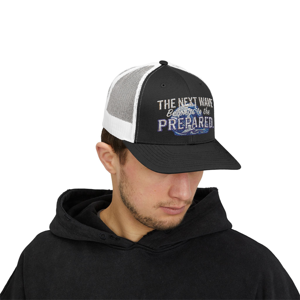 PR3PARED Snapback Embroidered Trucker Cap — 'The Next Wave Be Prepared' Ocean Patch Hat