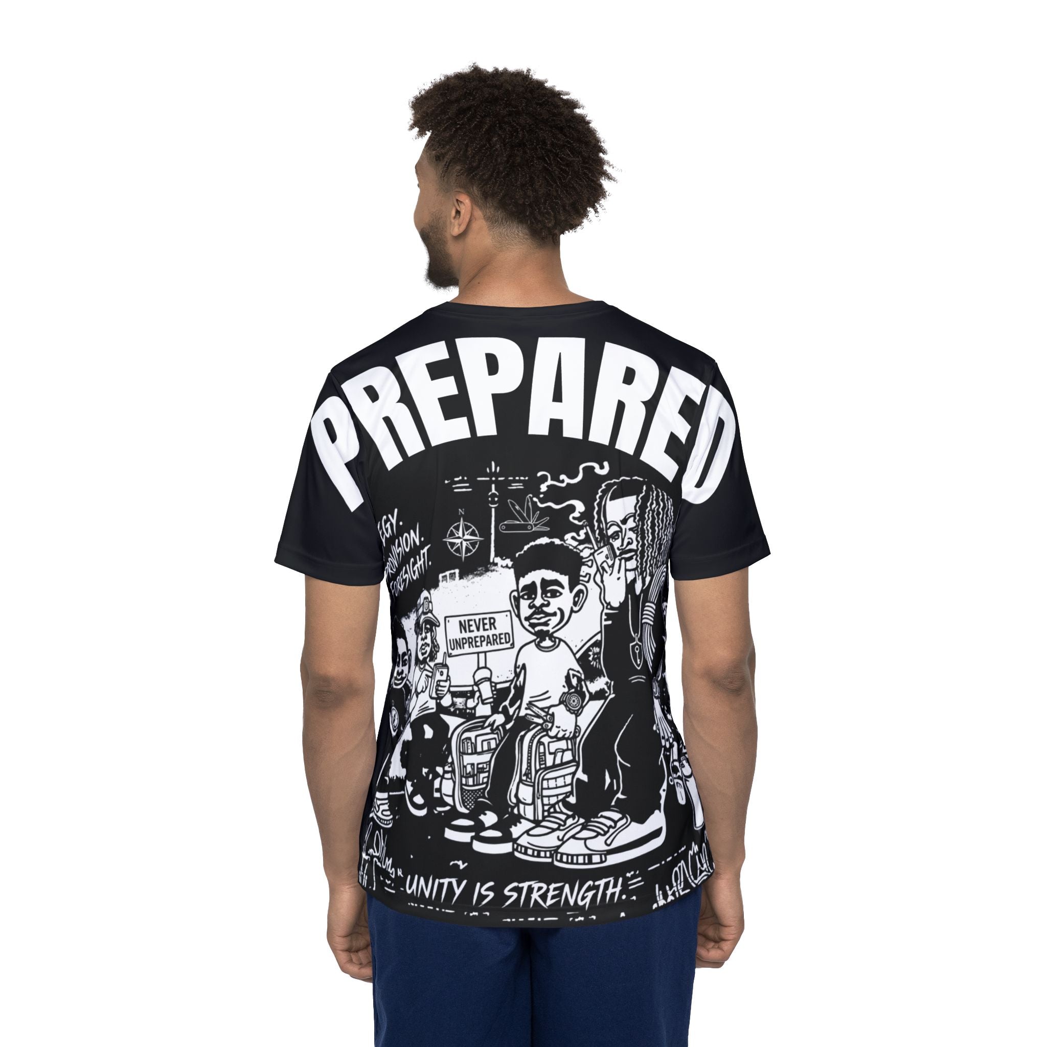 PR3PARED Graphic Sports Jersey Tee — Black All-Over Print Athletic Tee