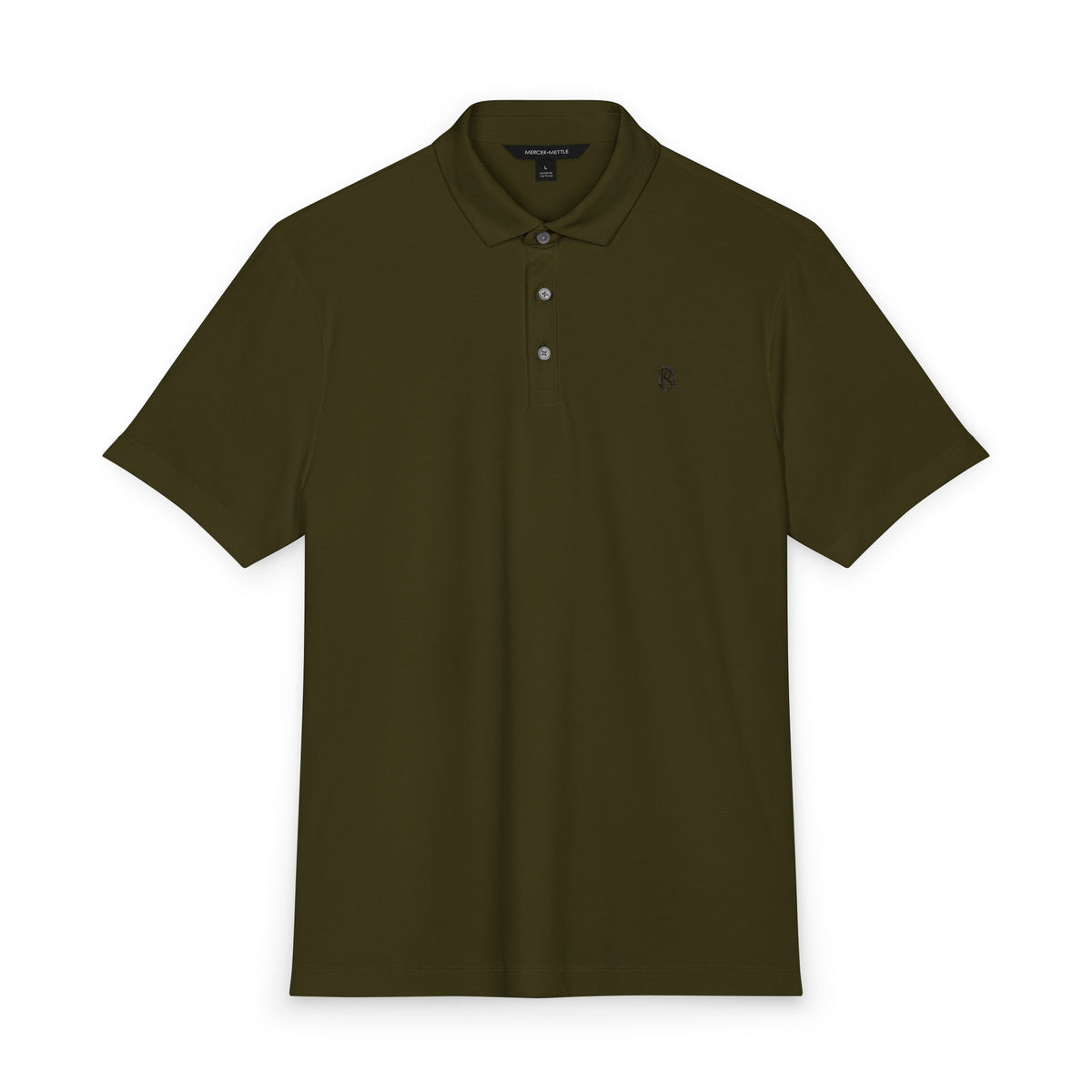 PR3PARED Mercer+Mettle Stretch Jersey Embroidered Polo — Minimal Monogram Chest Logo