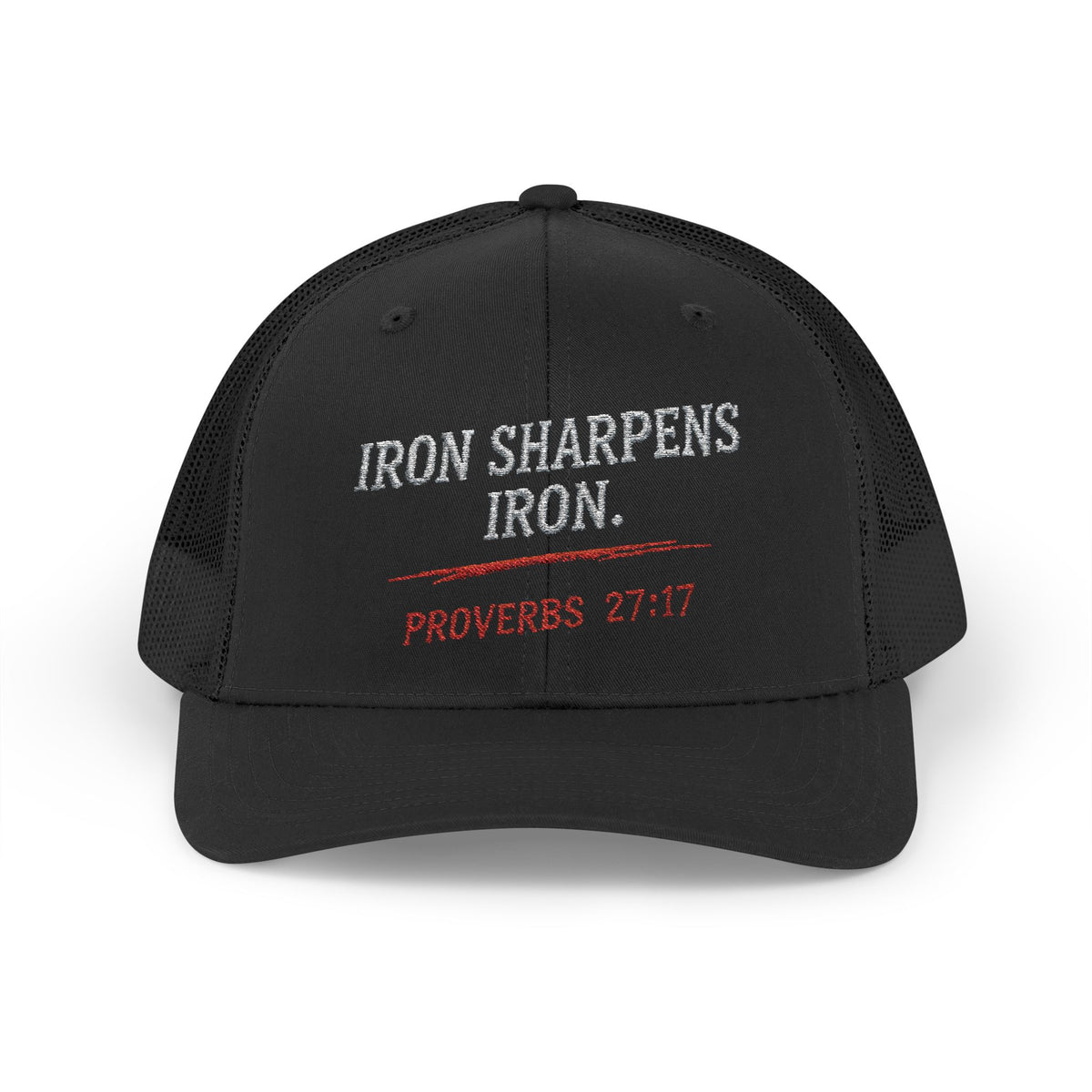PR3PARED Iron Sharpens Iron Snapback Trucker Cap — Proverbs 27:17 Christian Mesh Hat
