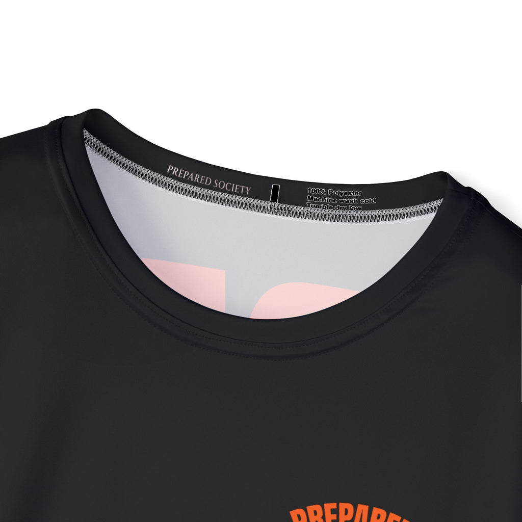PR3PARED Graphic Sports Jersey Tee — Black/Orange All-Over Print Athletic Tee