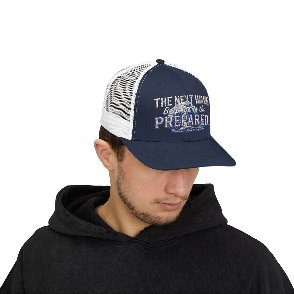 PR3PARED Snapback Embroidered Trucker Cap — 'The Next Wave Be Prepared' Ocean Patch Hat