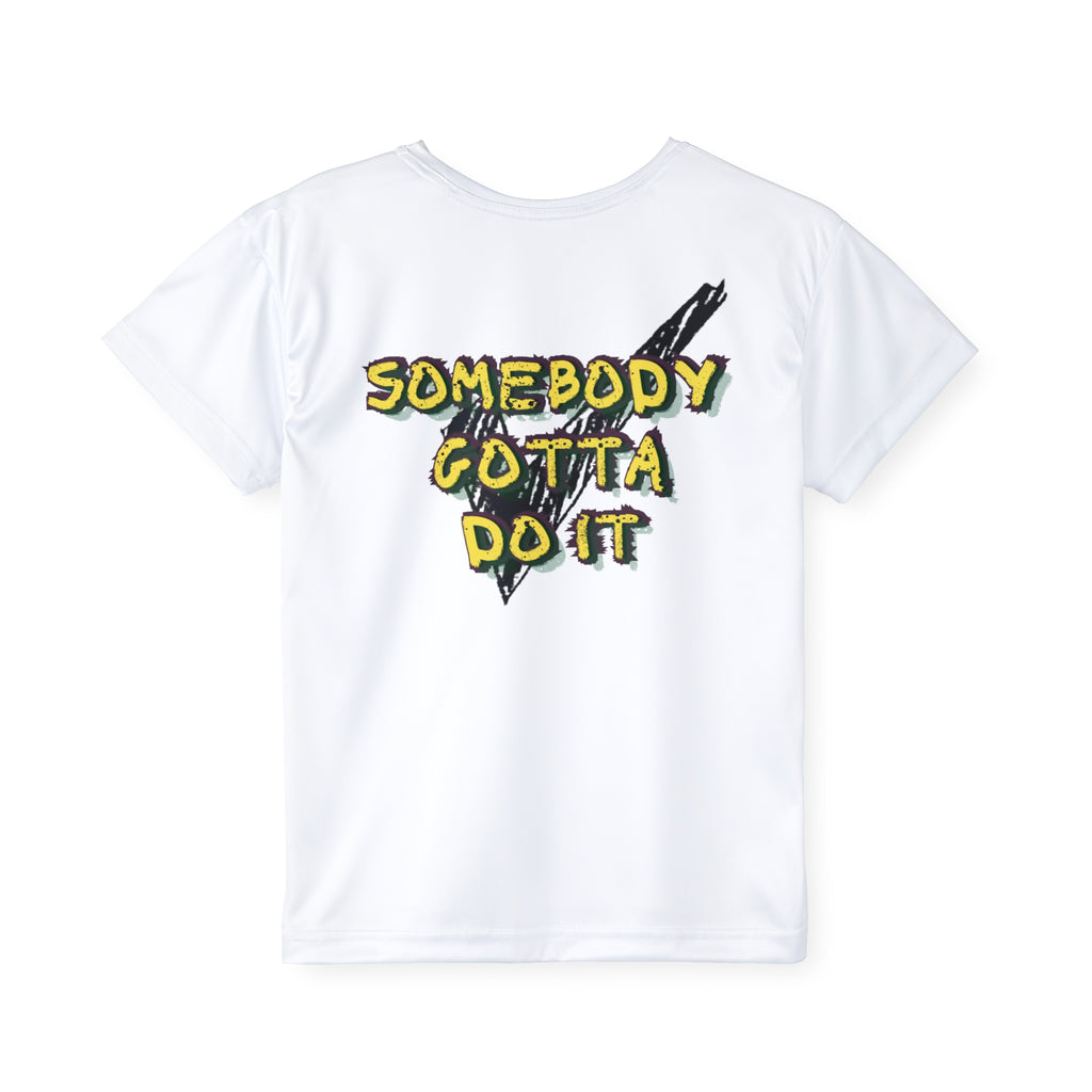 PS Kids Somebody Gotta Do It Jersey Tee — "MUSTAA AAAAAARRRRGG!!" Cartoon Shout Sports Tee