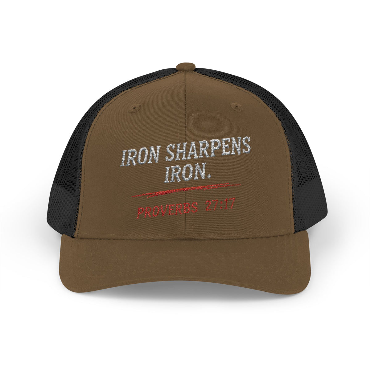 PR3PARED Iron Sharpens Iron Snapback Trucker Cap — Proverbs 27:17 Christian Mesh Hat