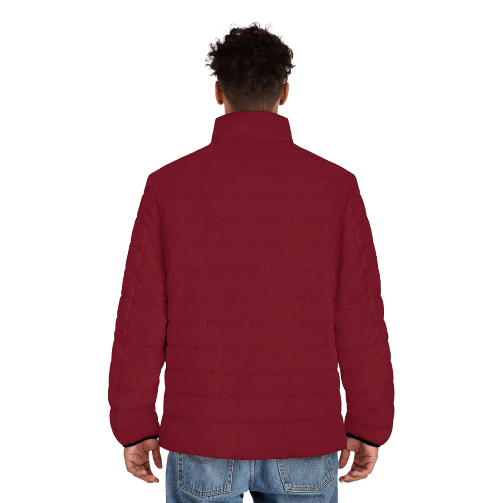 PR3PARED Burgundy Puffer Jacket with Gold Crest Sleeve — Lightweight Quilted Coat