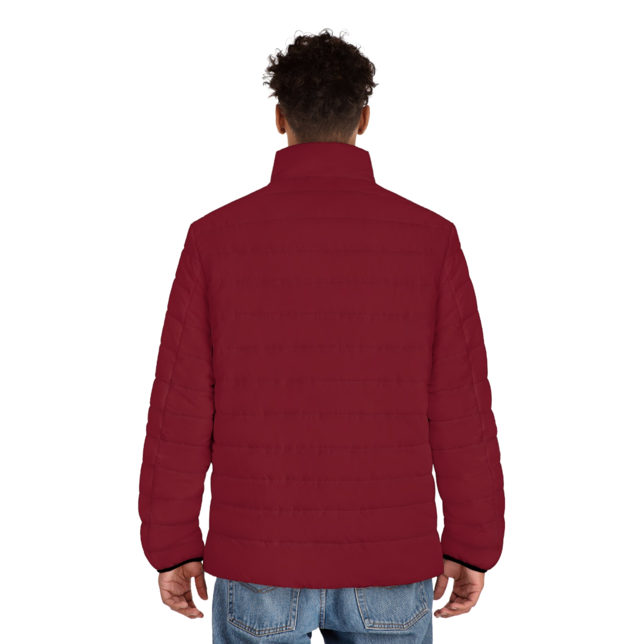 PR3PARED Burgundy Puffer Jacket with Gold Crest Sleeve — Lightweight Quilted Coat