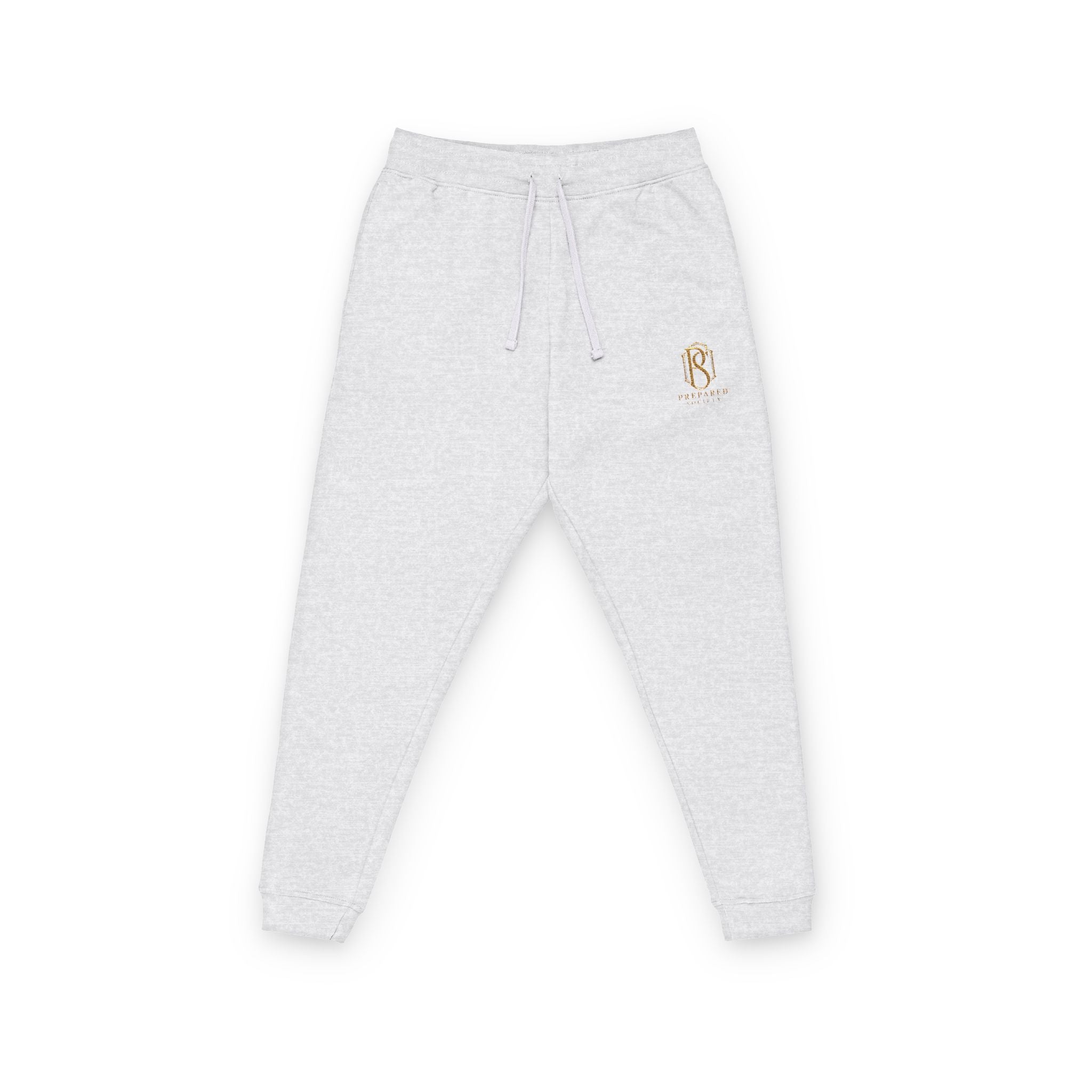 PR3PARED Embroidered Crest Fleece Joggers — Cozy Casual Pants with Gold Lion Emblem