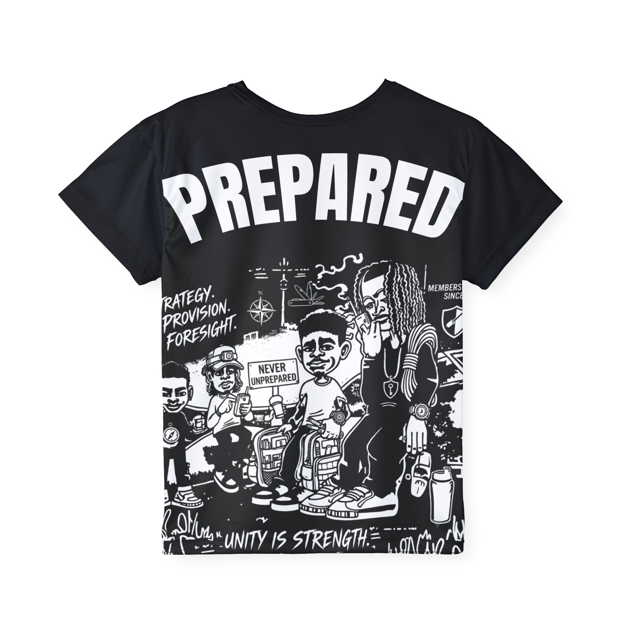 PR3PARED Kids Sports Jersey Tee — Graphic 'Prepared' Black All-Over Print