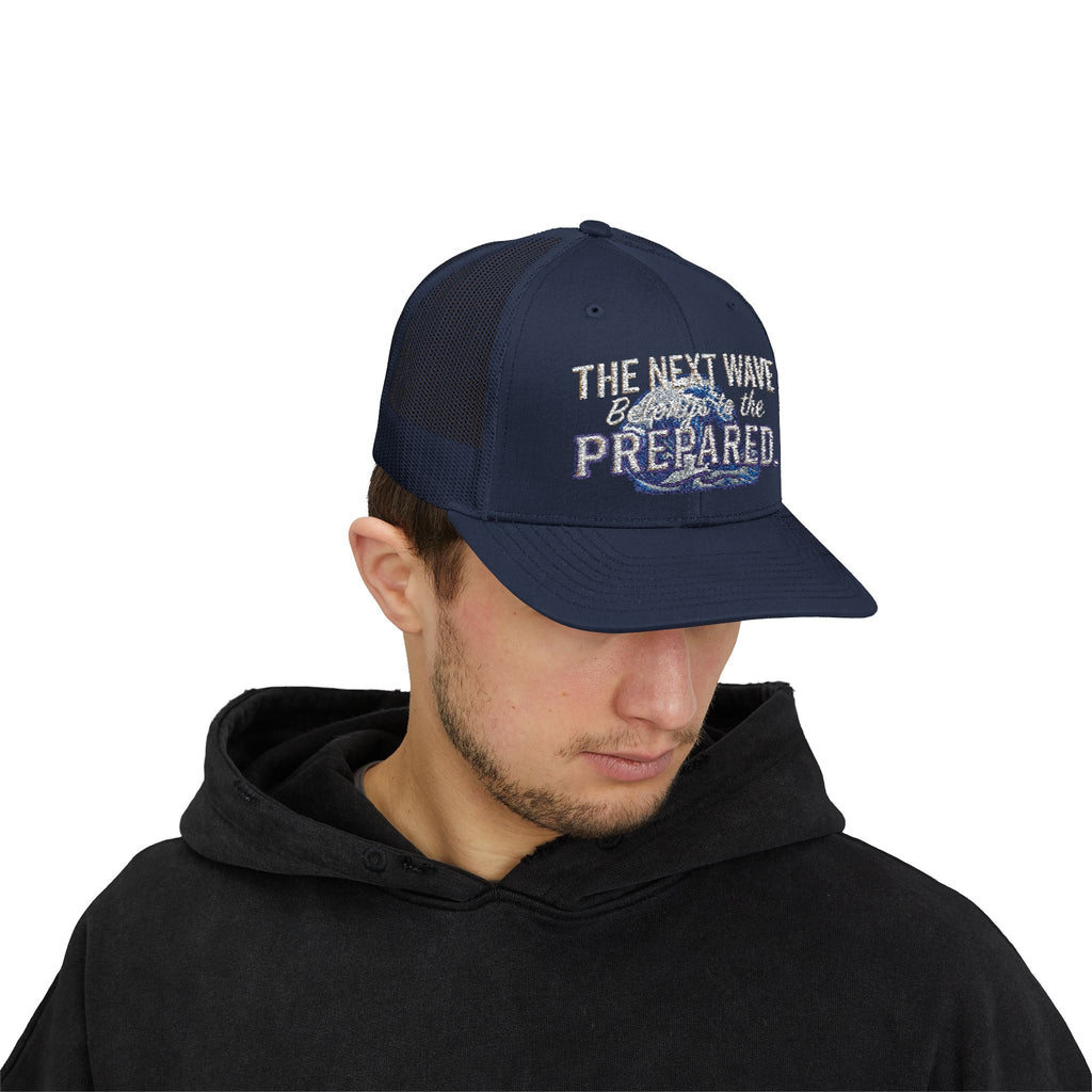 PR3PARED Snapback Embroidered Trucker Cap — 'The Next Wave Be Prepared' Ocean Patch Hat