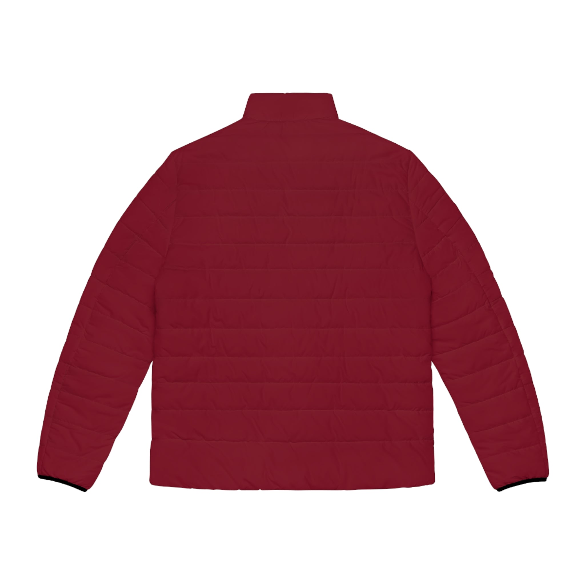 PR3PARED Burgundy Puffer Jacket with Gold Crest Sleeve — Lightweight Quilted Coat