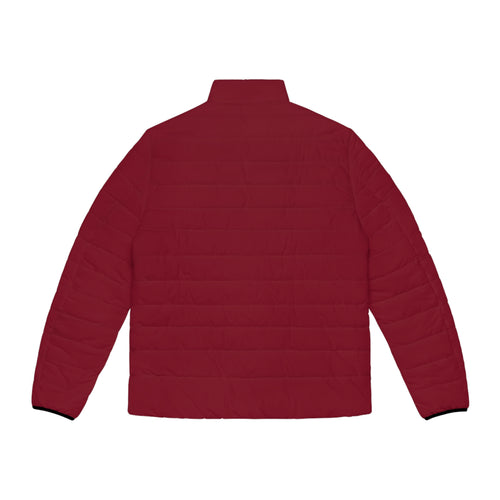 PR3PARED Burgundy Puffer Jacket with Gold Crest Sleeve — Lightweight Quilted Coat
