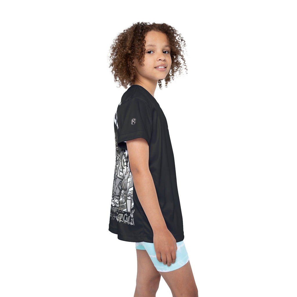 PR3PARED Kids Sports Jersey Tee — Graphic 'Prepared' Black All-Over Print