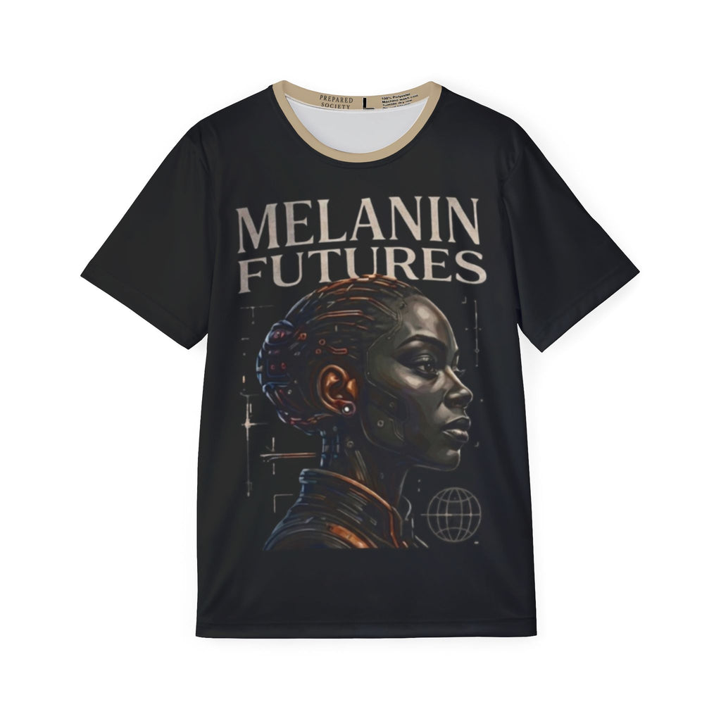 PR3PARED Sports Jersey Tee — "Melanin Futures" Graphic Athletic Tee (The Future Looks Familiar)