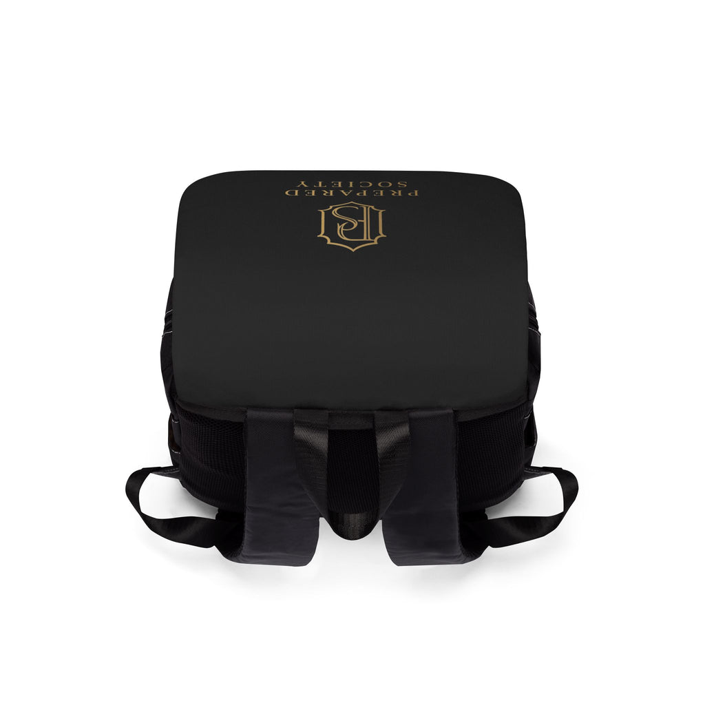 PR3PARED Society Logo Backpack — Casual Black Shoulder Backpack for Everyday, School & Travel