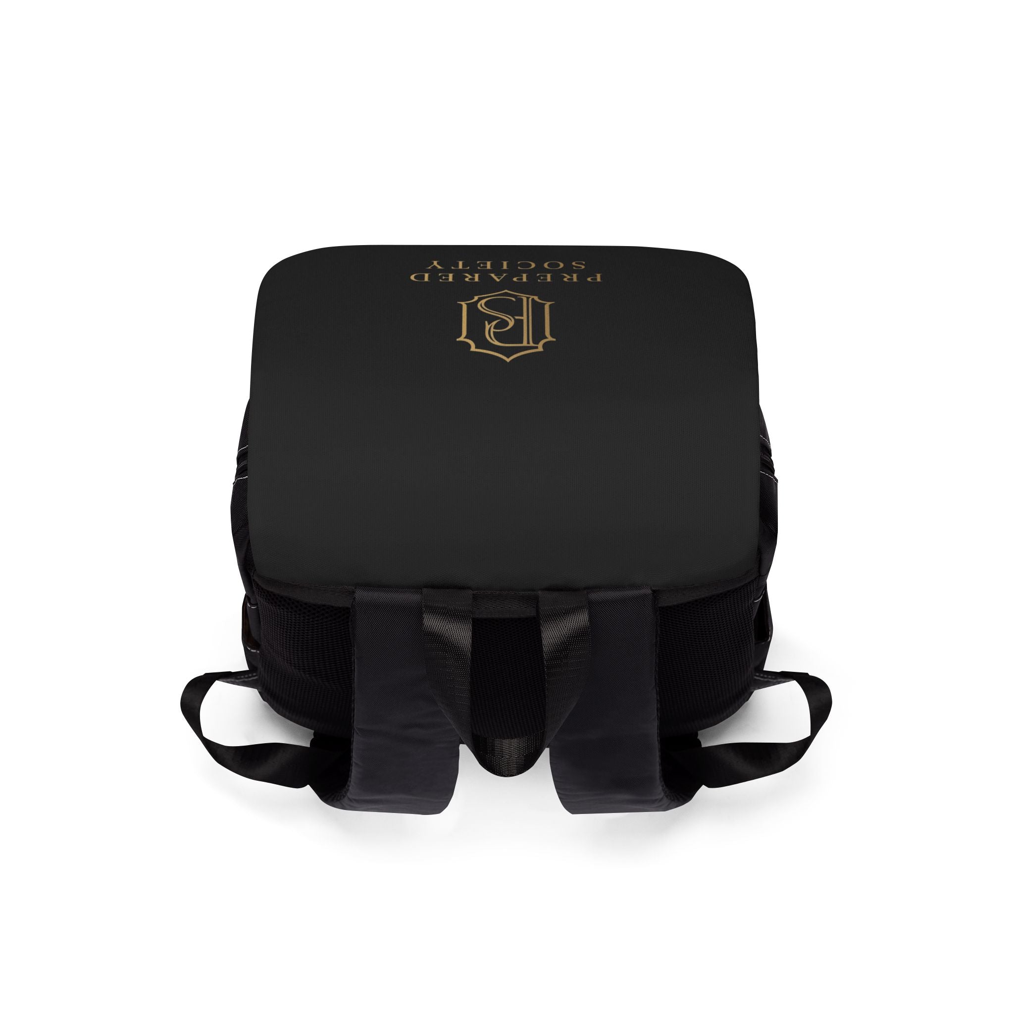 PR3PARED Society Logo Backpack — Casual Black Shoulder Backpack for Everyday, School & Travel