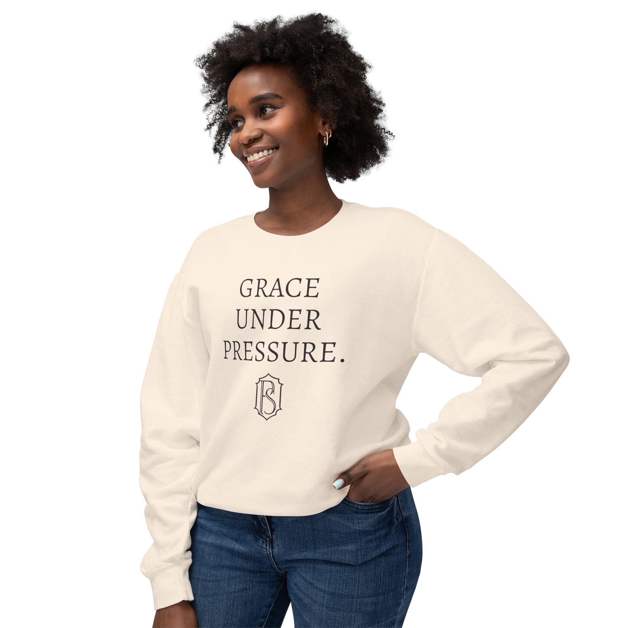 PR3PARED Crewneck Sweatshirt — "Grace Under Pressure" Minimalist Inspirational Pullover