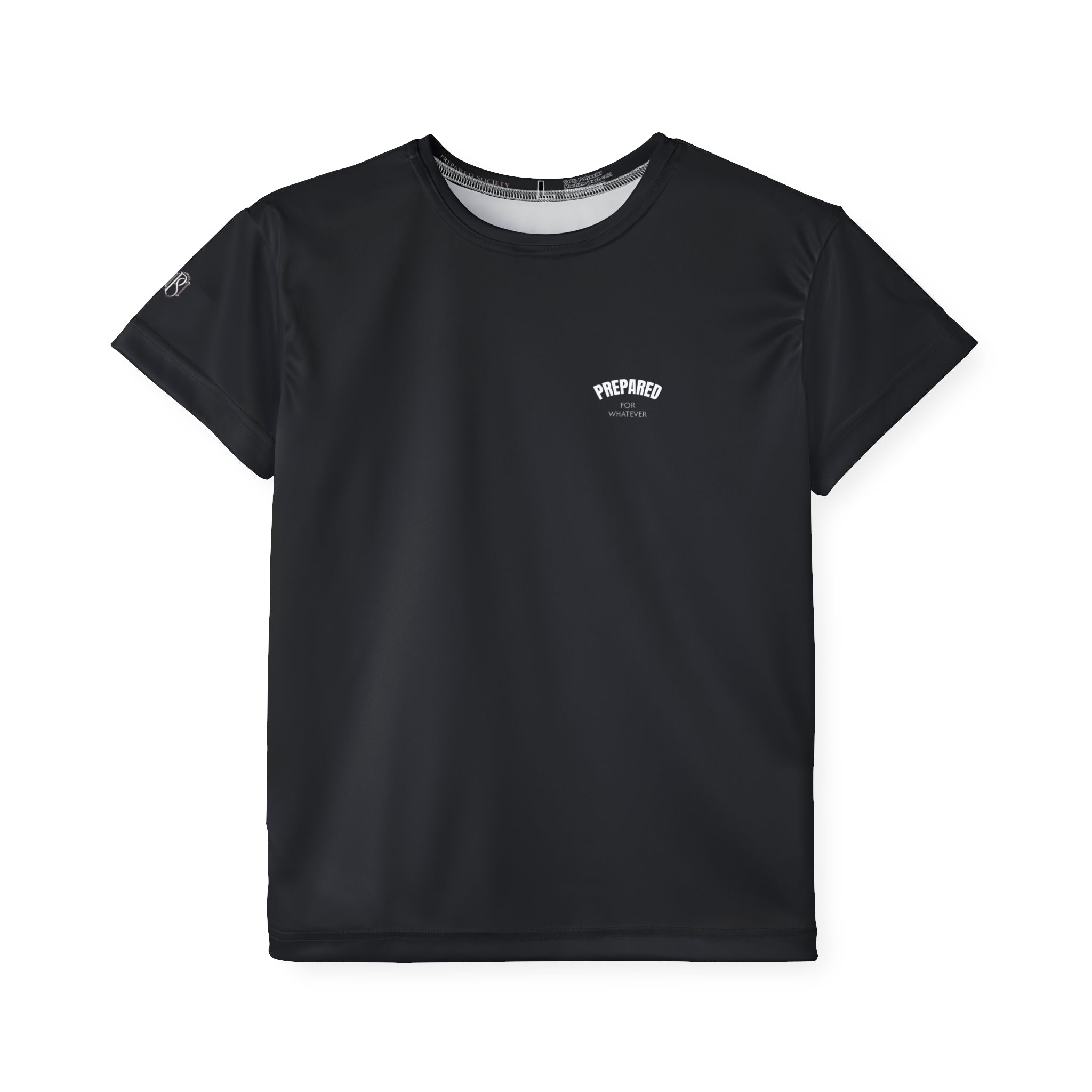 PR3PARED Kids Sports Jersey Tee — Graphic 'Prepared' Black All-Over Print